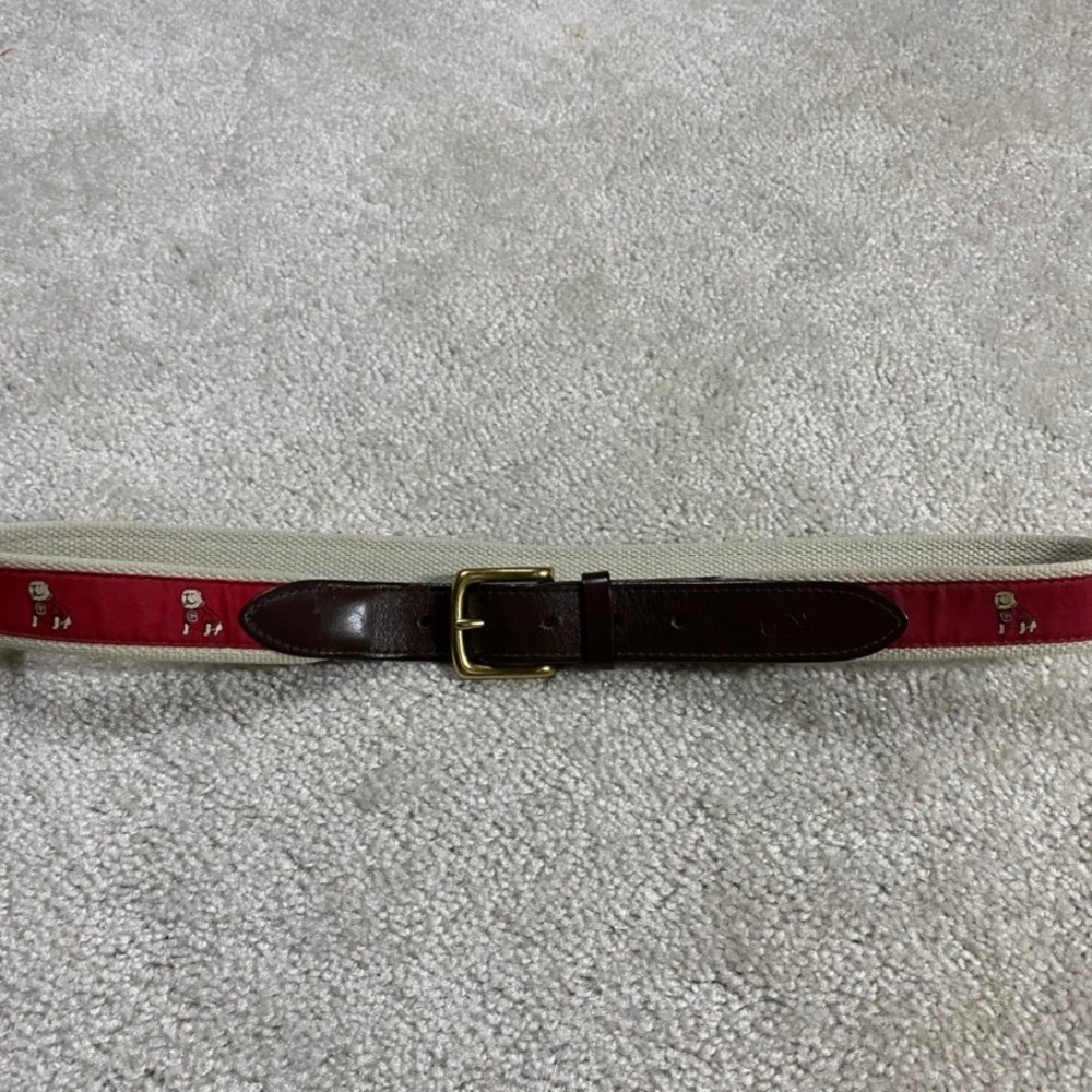 Vineyard Vines Mens UGA Georgia Bulldogs Canvas Club Belt Red Khaki Mens Sz 36